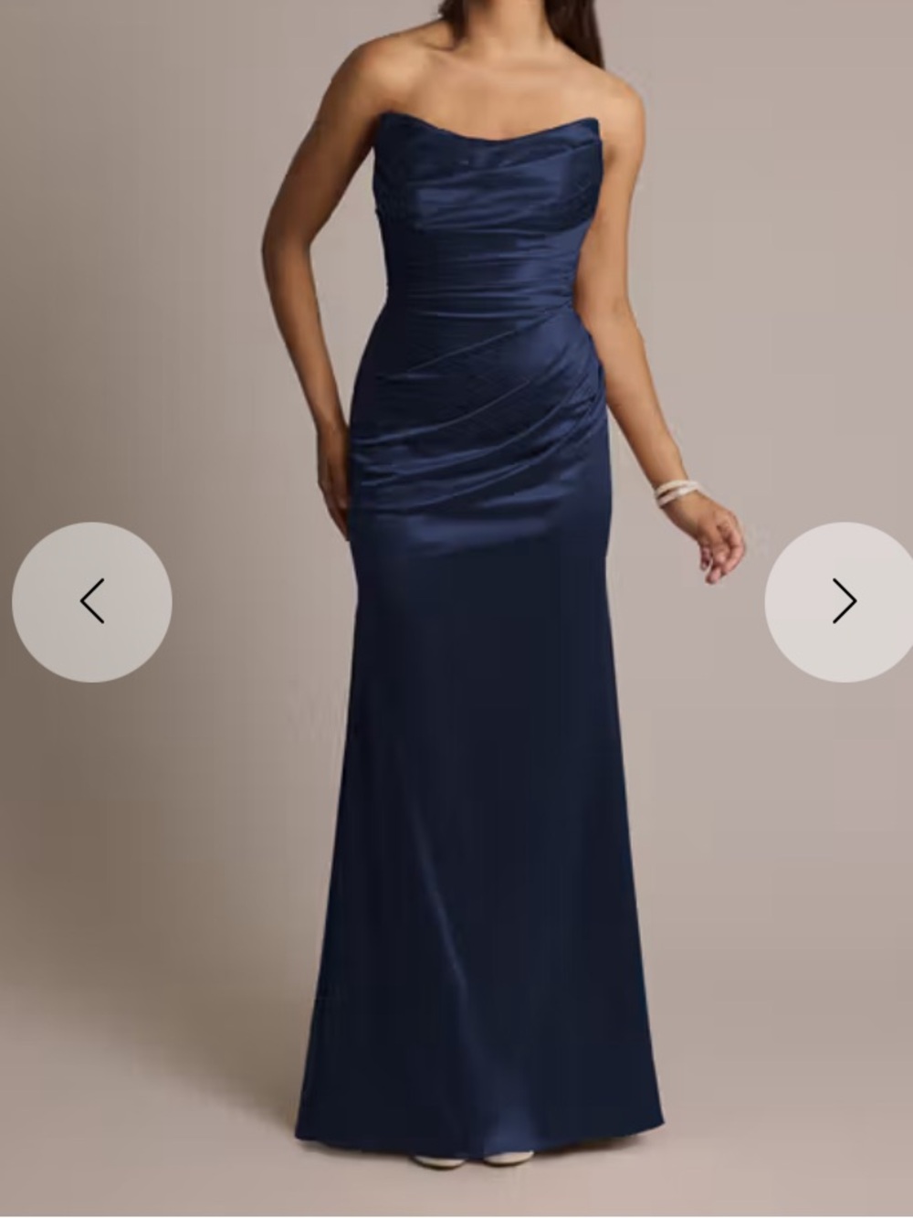 David's Bridal Navy Strapless Satin Gown